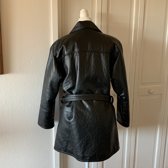 VINTAGE, GV HAND MADE IN ITALY BLACK, BELTED, FAUX LEATHER JACKET - WOMEN MEDIUM - Picture 6 of 10
